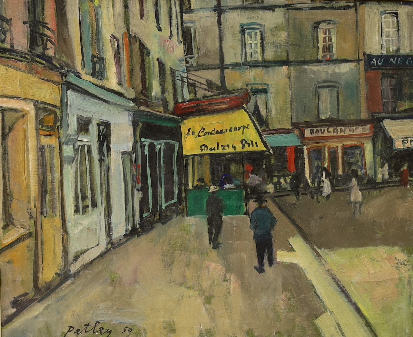 Llewelyn Petley-Jones (1908-1986), oil on canvas, 'Le Contrescarpe, Paris', signed, inscribed and dated '59*, 44 x 54cm